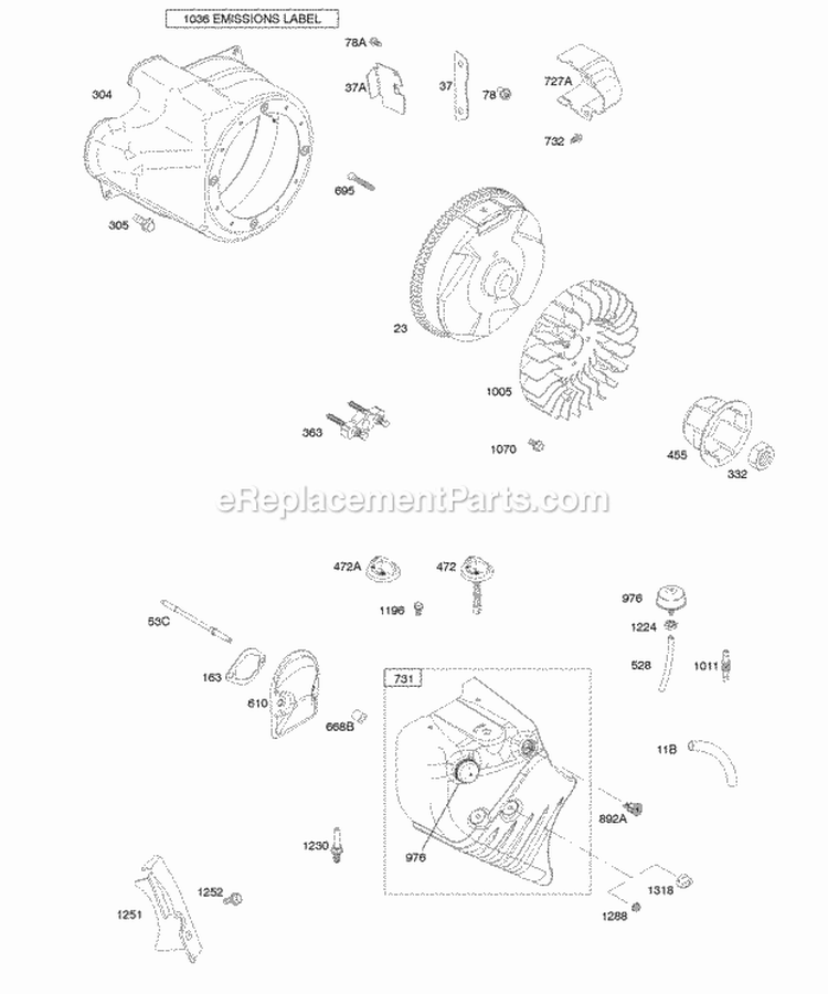 Blower HousingShrouds Flywheel Diagram and Parts List for 20G412-0100-E1  Briggs and Stratton Engine